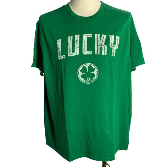 Lucky Clover St Patricks Day Crewneck T Shirt 2XL Green Short Sleeve Graphic - Picture 1 of 6